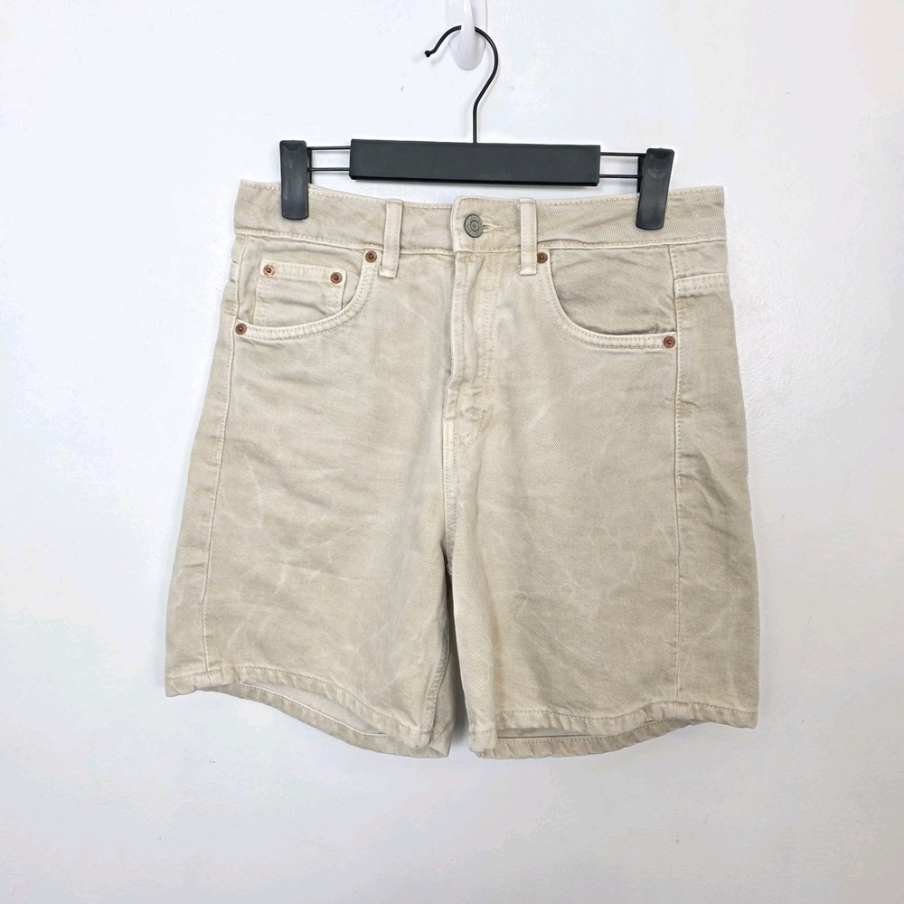 Zara Tan Denim Long Baggy High Rise Grunge Outdoor Summer Mom Shorts Size 2